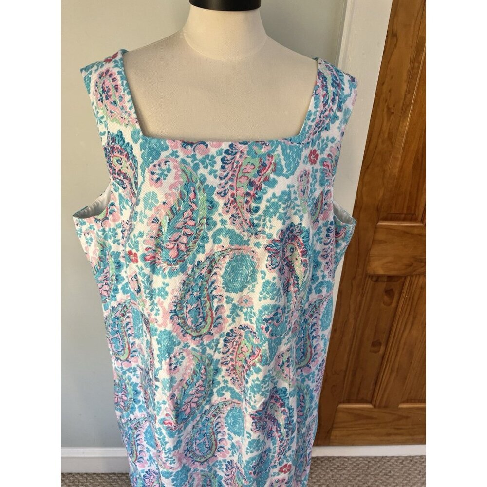 Talbots Plus Sleeveless Shift Dress 20W Pink Blue Beach Cruise Vacation Resort - Picture 2 of 7